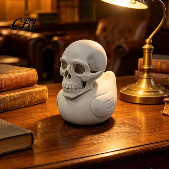 Study Room Desk Accessory 3D Printed Skull Duck Ornament, Gothic Figurine, Creative Office Counter Decorative Piece Halloween Decor for Home
