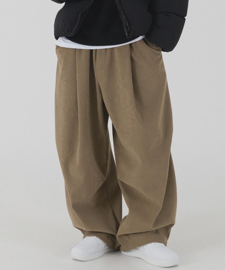 PIANER Corduroy Bonded Wide Parachute Pants (Brown)