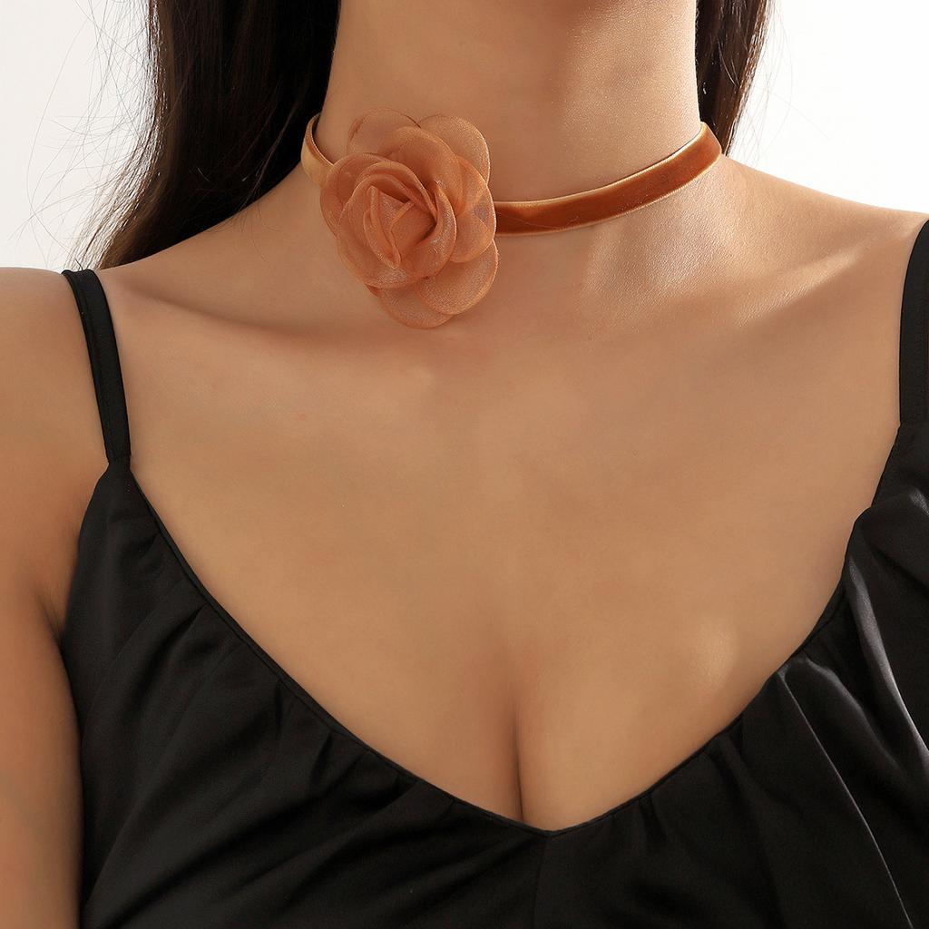 Black Flower Choker Necklace for Women,Red Vintage Camellia Necklace Velvet Suede Necklace Bridal Bridesmaid Collar Necklaces