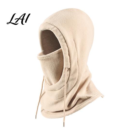 Full Coverage Fleece Neck Shield Winter Balaclava Hat with Drawstring Windproof Thermal Polar Hooded Scarf Gear for Autumn Sports Breathable