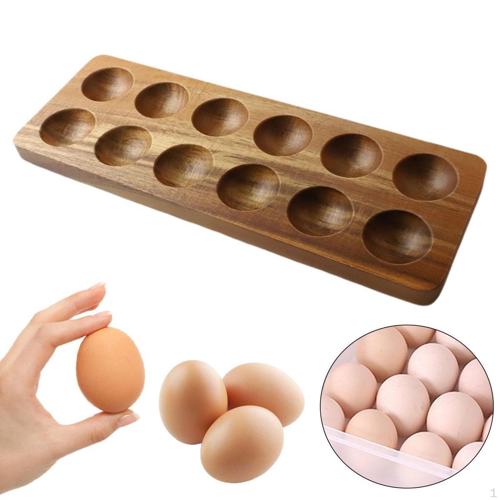 Wooden Egg Holder Display Tray 12 Grids Double Rows Multifunctional Organizer Rack for Farmhouse