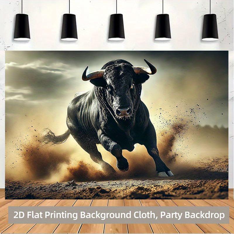 2D Plane 1 Piece of Wild Running Bull Showcasing Strength Background Cloth Suitable for Outdoor Decoration