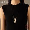 New Color Painting Oil Geometric Hollow Petal Braided Rope Long Pendant, Women's Retro Versatile Long Necklace