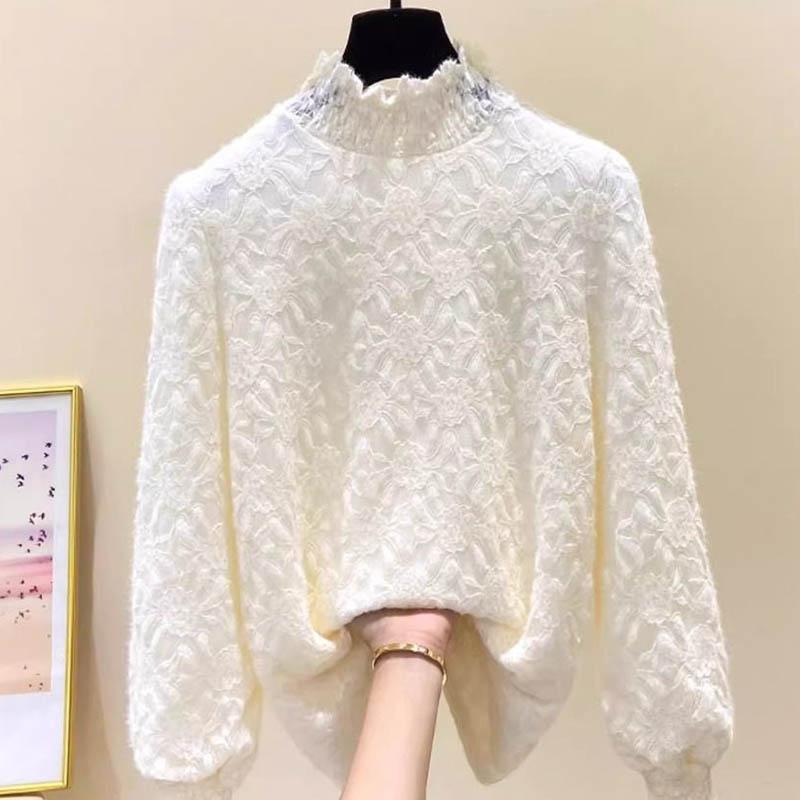 Sweatshirt for Women Cotton Oversize Fleece Loose Casual Long Sleeve Round Neck Half-high Collar Top Sweatshirt