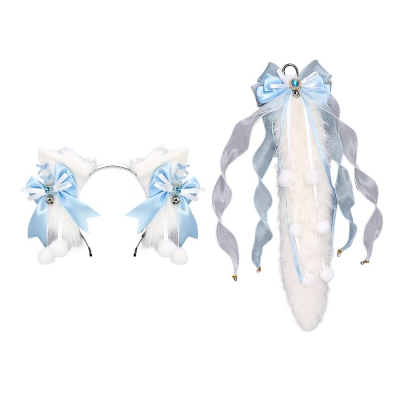 Wolf Ear Headband Wolf Tail Costume Furry Ear Headband Furry Tail Halloween Cosplay Accessories for Women Masquerade