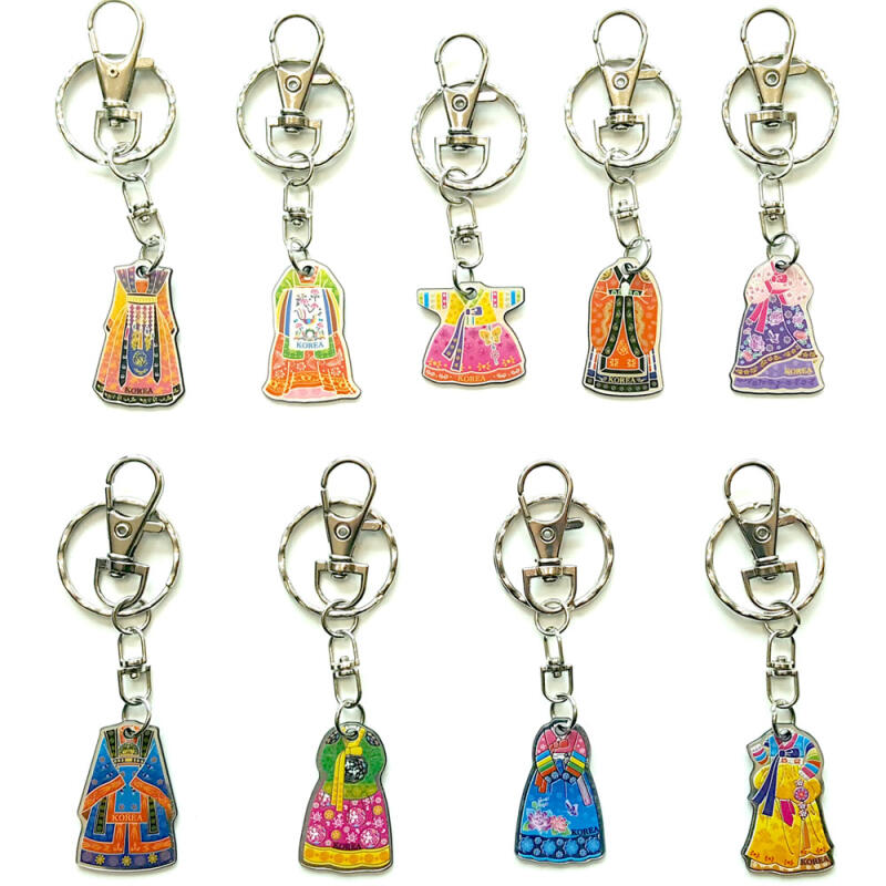 Korean Traditional Character Tourist Attraction Hanbok Acrylic Keychain (9 pcs)