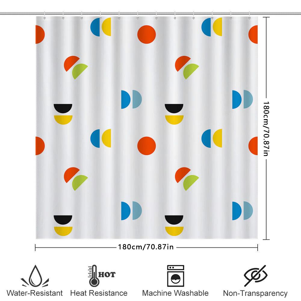 Bright Bathroom Shower Curtain With Half-Moon And Circle Patterns Modern Decor For Bathtub Toilet Area Multiple Colors Available