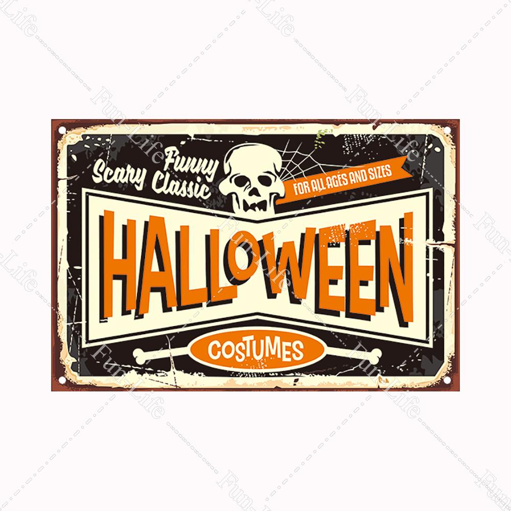 Halloween Pumpkin Tin Sign Vintage Plate Bat Poster Painting Festival Metal Signs Bar Art Party School Wall Home Decor 20x30cm