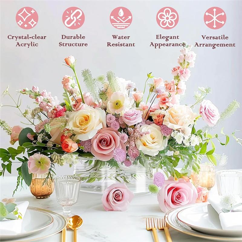 Good-4 Pack Acrylic Flower Vase Round, Clear Vase, Flower Vases For Centerpieces, Floral Low Vases For Dining Table Reception