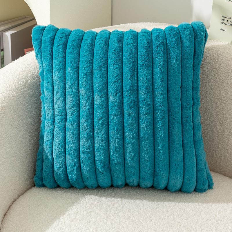 Soft Ribbed Faux Fur Decorative Throw Pillow Case Plush Striped Square Cushion Cover for Sofa Bedroom Living Room Home Decor (45x45cm, Set of 1)
