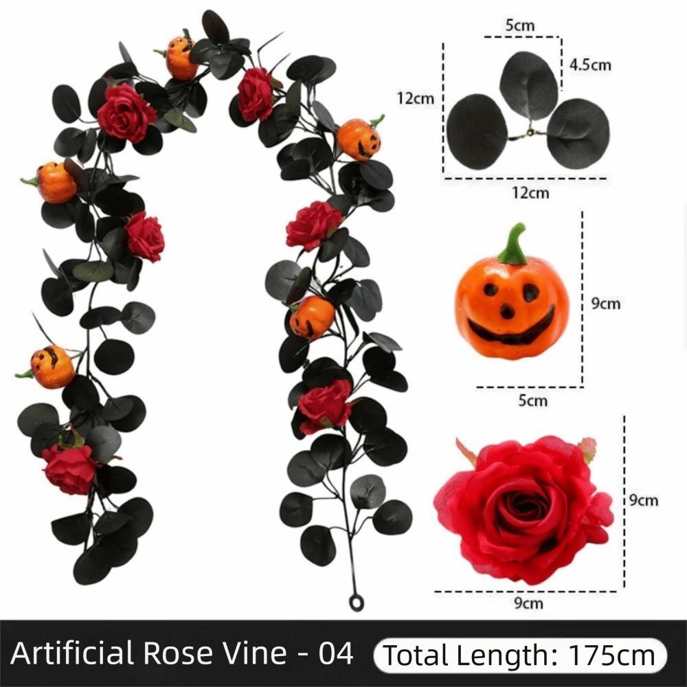 Realistic Halloween Rose Leaf Vines Plastic Reusable Artificial Hanging Vine Garland Real Touch Simulated Rose