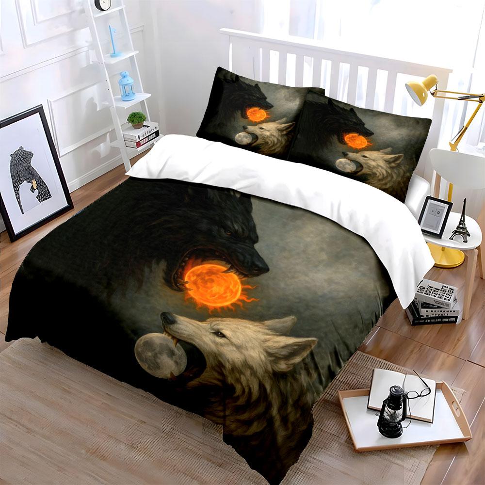 "Mitologia del Lupo Sole e Luna" Squisito set da letto a tre pezzi regalo per bambini e adulti