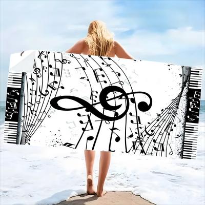 Musical Notes and Piano Keys Print Bath Towel - Ultra Soft, Breathable, Comfortable Design, for Summer Vibes and Beach Days