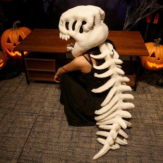 Dinosaur Skeleton Costume Set Realistic Plush Dino Outfit with Spine Detail Headband