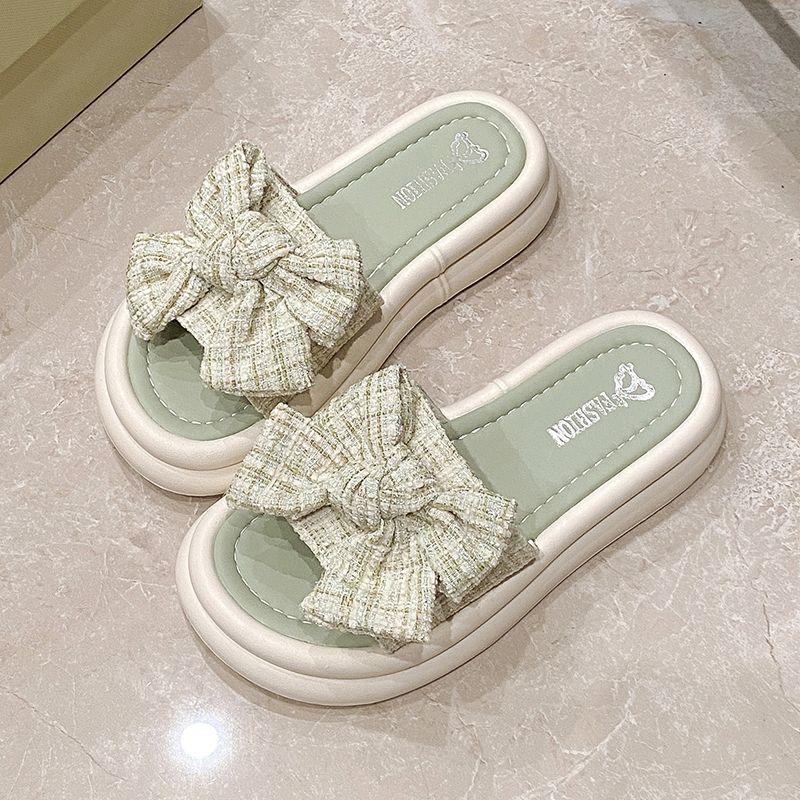 Fairy style with skirt slippers female outer wear 2025 summer new Internet celebrity fashion bow thick bottom sandals