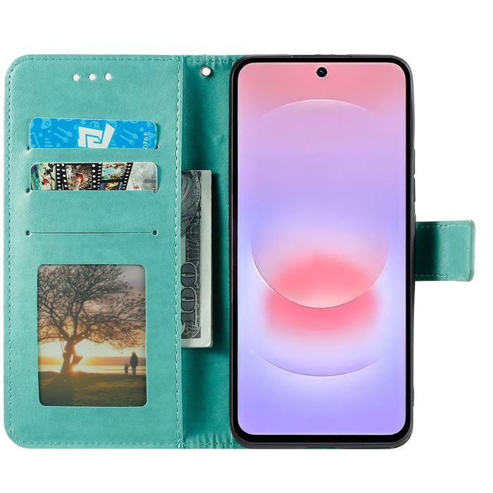 Coque pour Samsung Galaxy A37 5G, Anti-Rayures Antichoc Synthécuir Motif Exotique - Vert - 2 Vitres