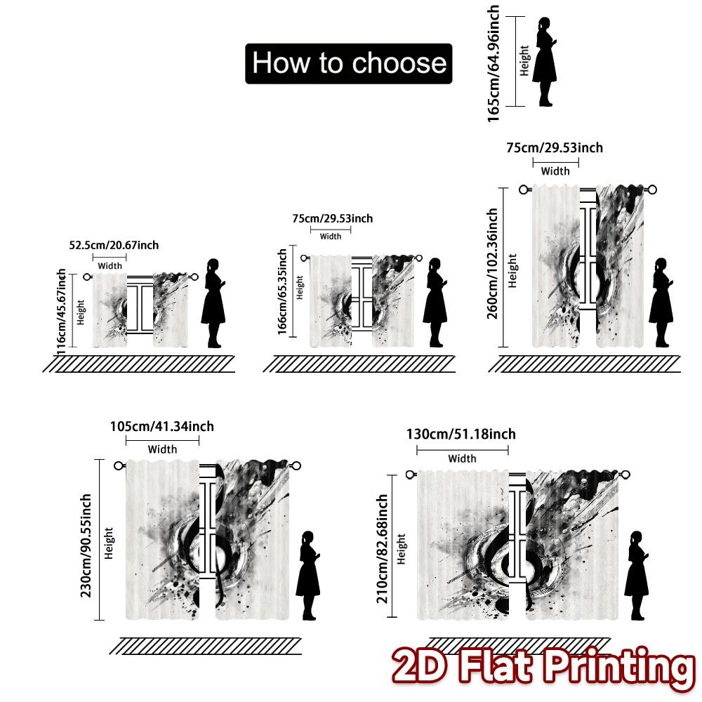 Set Of 2 Flat Printing Curtains Without Rod Musical Splash Popular Semi Holiday Living Minimalist Light Filtering Made Polyester