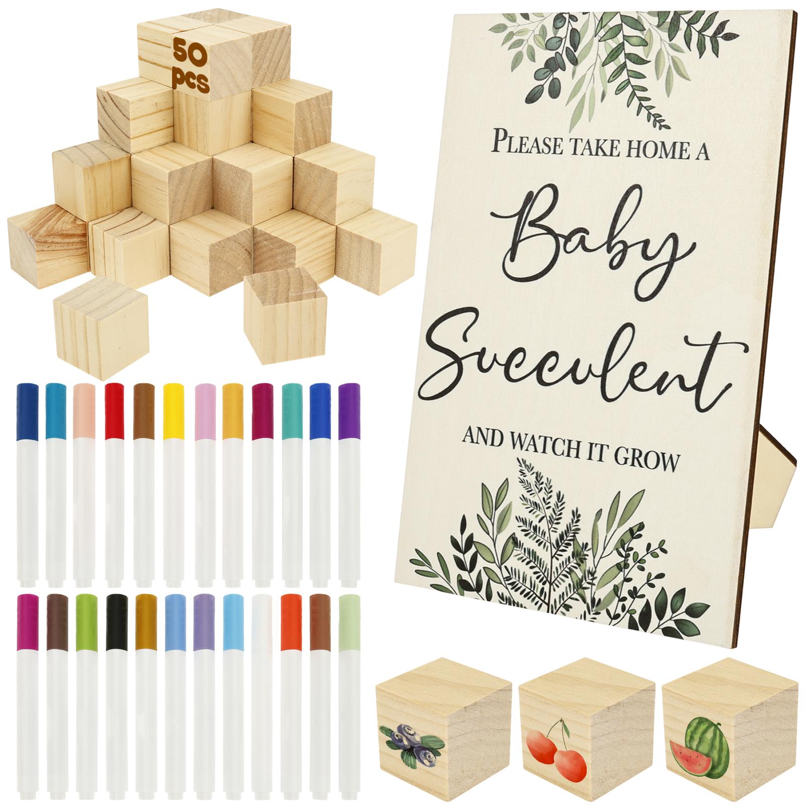 

5/7inch Wooden Sign with 50 Blocks 24 Marker Pen Baby Shower Game Sign Set Infant Wooden Shower Game Kit DIY Baby Bath Sign Kit
