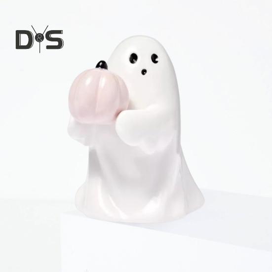 1/2Pcs Halloween Ghost Statue Spooky Resin Ghost Pink Pumpkin Bat Figurine Cute Halloween Home Table Decoration for Indoor Outdoor