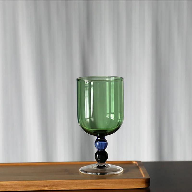 Retro Medieval Cup with Colorful Beads High Borosilicate Glass Champagne Cup Cold Drink Fruit Wine Glasses Cup Small Wine Cups