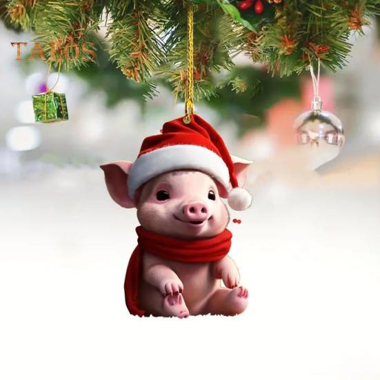 Swinging Cat Car Mirror Hanging Ornament Wearing Christmas Hat Car Pendant Decoration Acrylic Versatile Car Interior Accessories