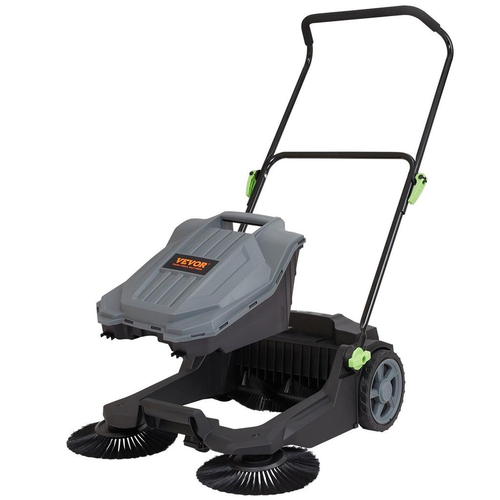 Walk-behind Hand Push Floor Sweeper, 25.6" Sweeping Width Floor Sweeper Manual Non-Electric, 5-Gallon Waste Container, Angle & Height Adjustable