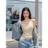 2025 Women's Lace V-Neck Spaghetti Strap Warm Vest with Chest Pad - Slimming Inner Layer Base Shirt 6099