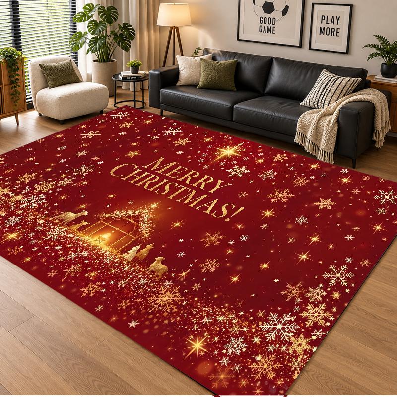 Christmas Theme Floor Carpet, Soft Area Rug, Xmas Indoor Home Holiday Decoration
