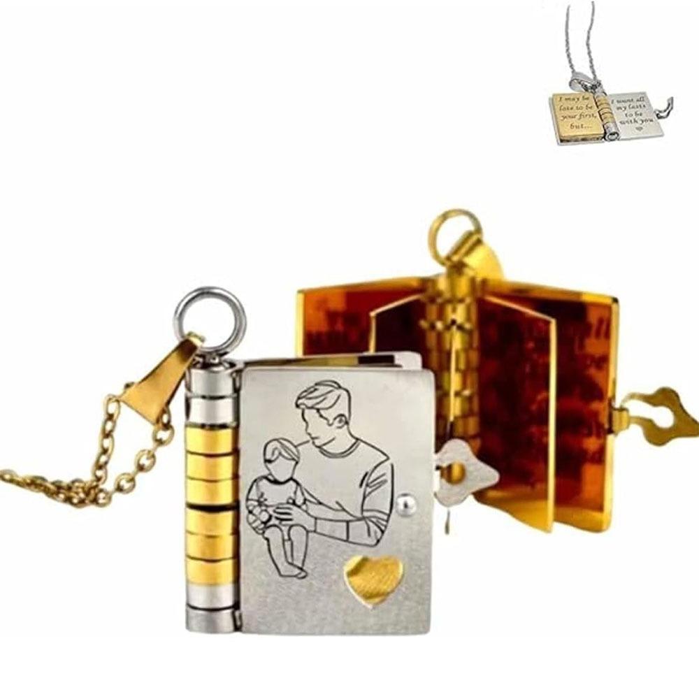 Openable Daughter Book Necklace Stainless Steel Gold Color Message Mini Book Pendant Necklace with Pages of Engraved Information
