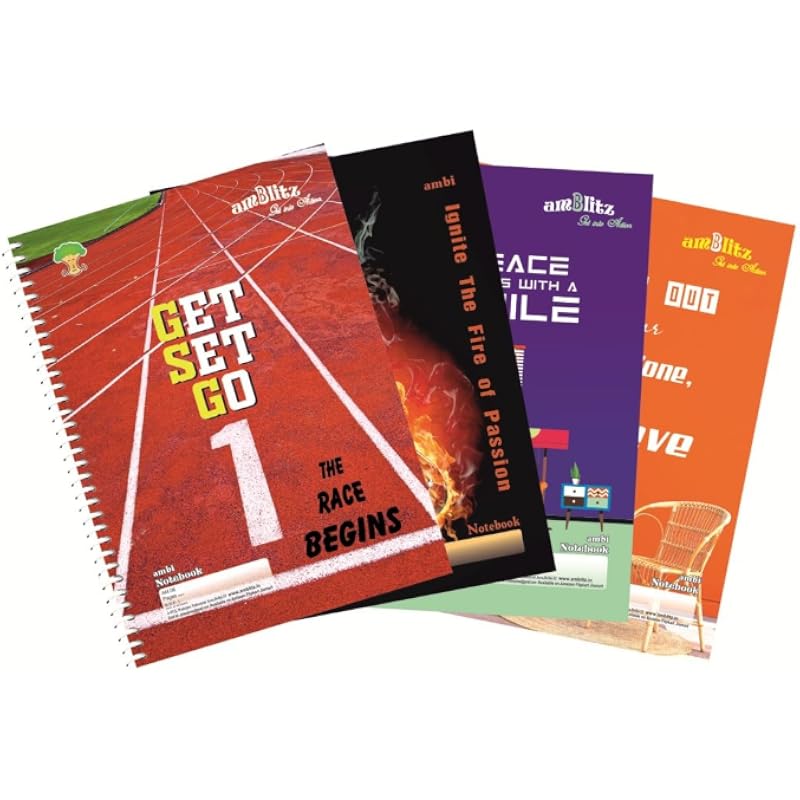 Amblitz Spiral Notebook | Unruled | 300 Pages | Pack Of 4 | A4 Size | 70 Gsm Thick Paper | Spiral Notebook Combo