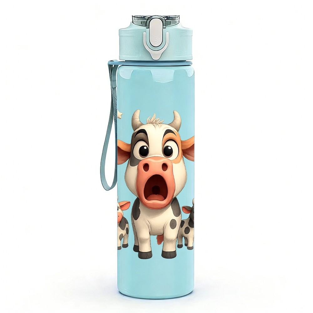1PC Funny Cow Farm Animal Pattern 750ml Color Plastic Sports Water Bottle Leakproof Flip Straw Lid Suitable for Sports Office Home Use