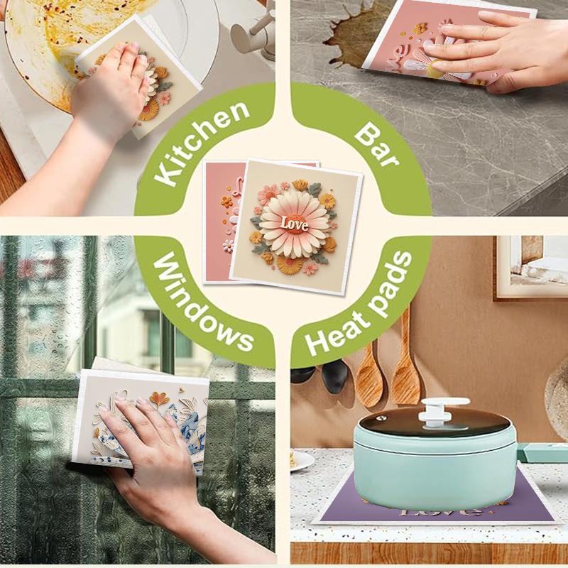 6 ks utěrek na nádobí švédského typu s potiskem sedmikrásek, ekologické kuchyňské hadry, savé utěrky na nádobí, opakovaně použitelné, pratelné čisticí utěrky