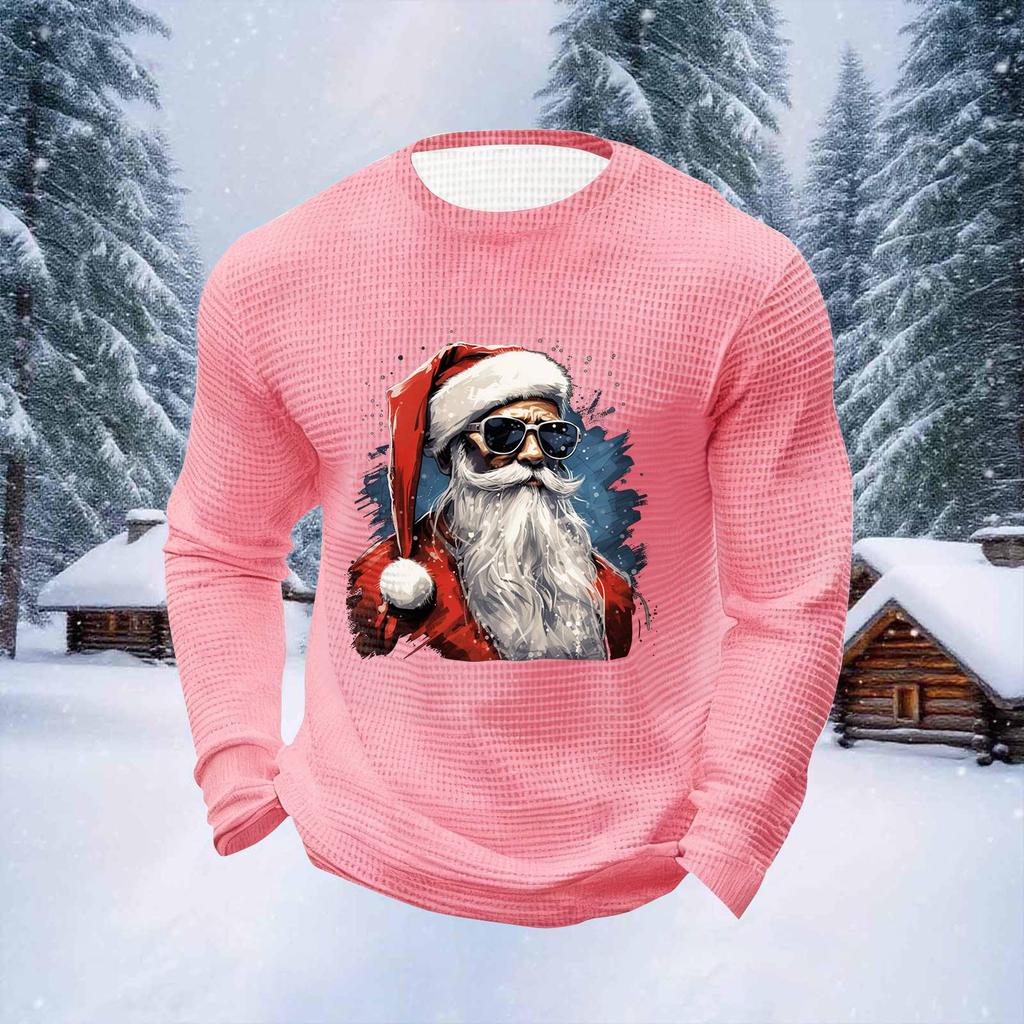 Pánské vánoční topy s kulatým výstřihem a dlouhým rukávem Pánské sportovní topy ve velkých velikostech s ležérním kulatým výstřihem