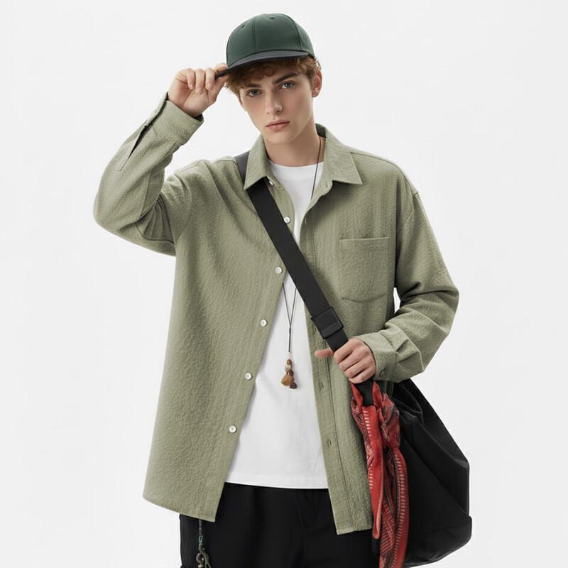 Fingercroxx Men's Retro Textured Casual Shirt Jacket