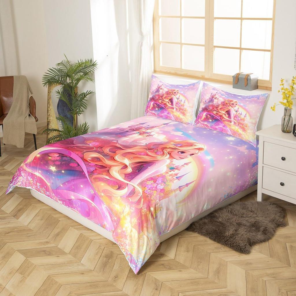 Dream Cartoon Princess Three-Piece Quilt Cover 3D Digital Printing Bedding Set Bed Cover