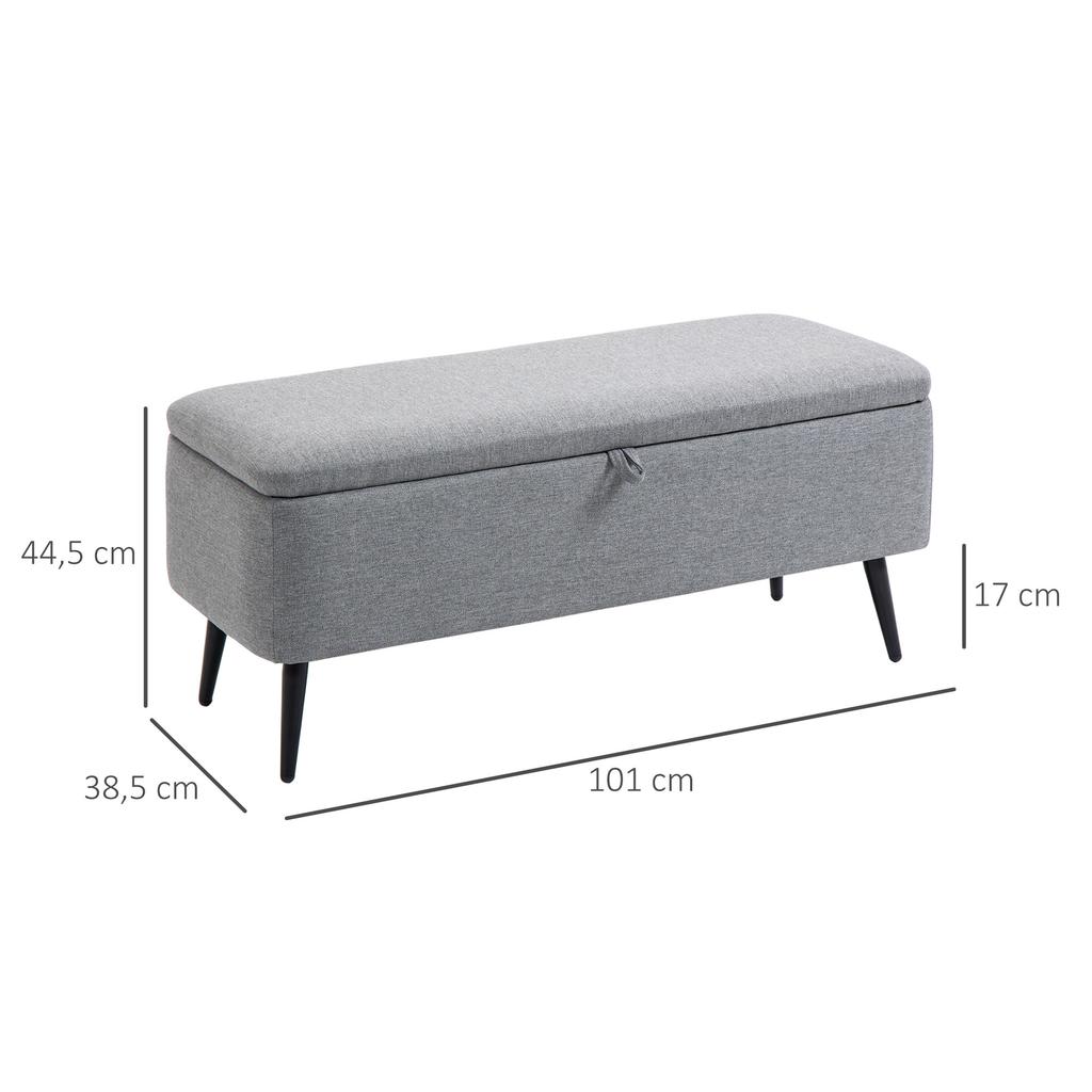 Bench, Storage Bench, Upholstered Bench, Linen Look, up to 150kg, 101x38.5x44.5 cm, Grey