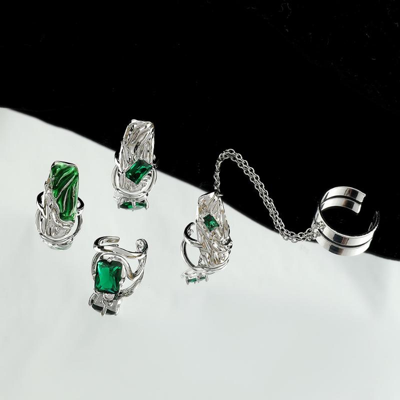 4/5Pcs Fingertip Ring Irregular Metal Silver Color Finger Ring Set Women Alloy Finger Cot Chain Nail Ring Party Jewelry