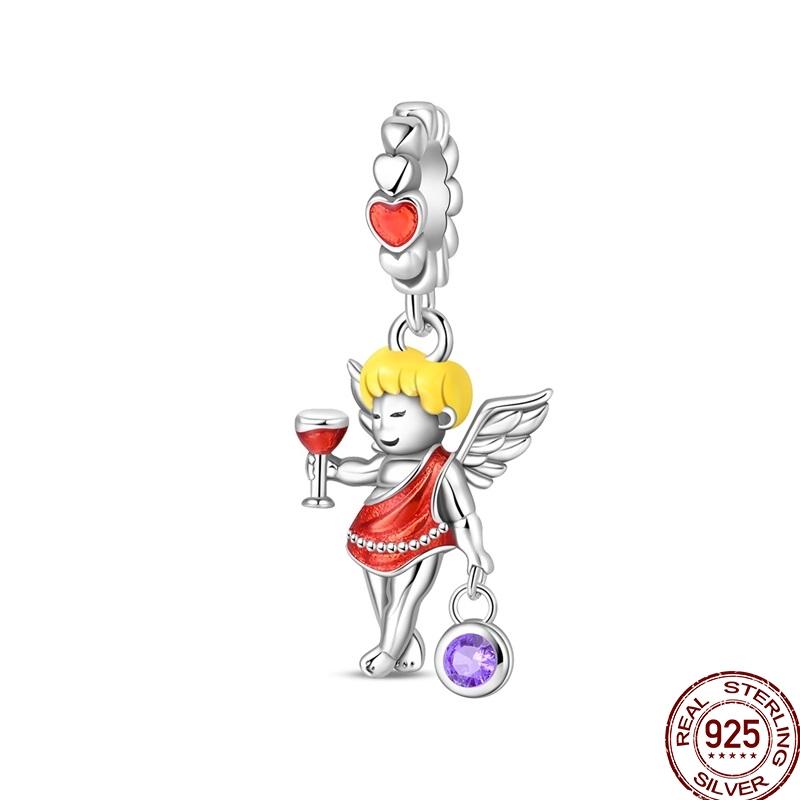 Copper Fashion Whale Guardian Wing Drunk Angel Charms Beads Fit Diy Bracelets For Women Birthday Fine Jewelry Gift