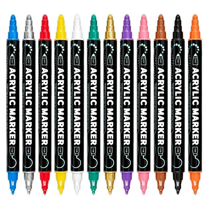 12Pcs/set Large Capacity 12 Color Double Head Soft Head Acrylic Marker Watercolor Pen Children's Drawing Pen Stationery Set