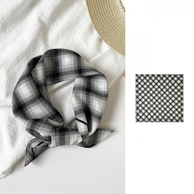 Small Fresh Literary Silk Scarf Square Scarf Plaid Headscarf 55 Cotton Square Scarf Versatile Clothing Binding Bag Decorative Scarf Scarf Scarf