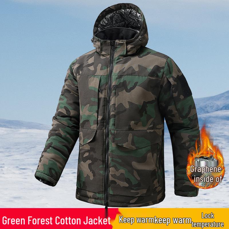 Waterproof Camouflage Graphene Military Overcoat: Insulated Winter Work Jacket with Plus Velvet for Cold Storage