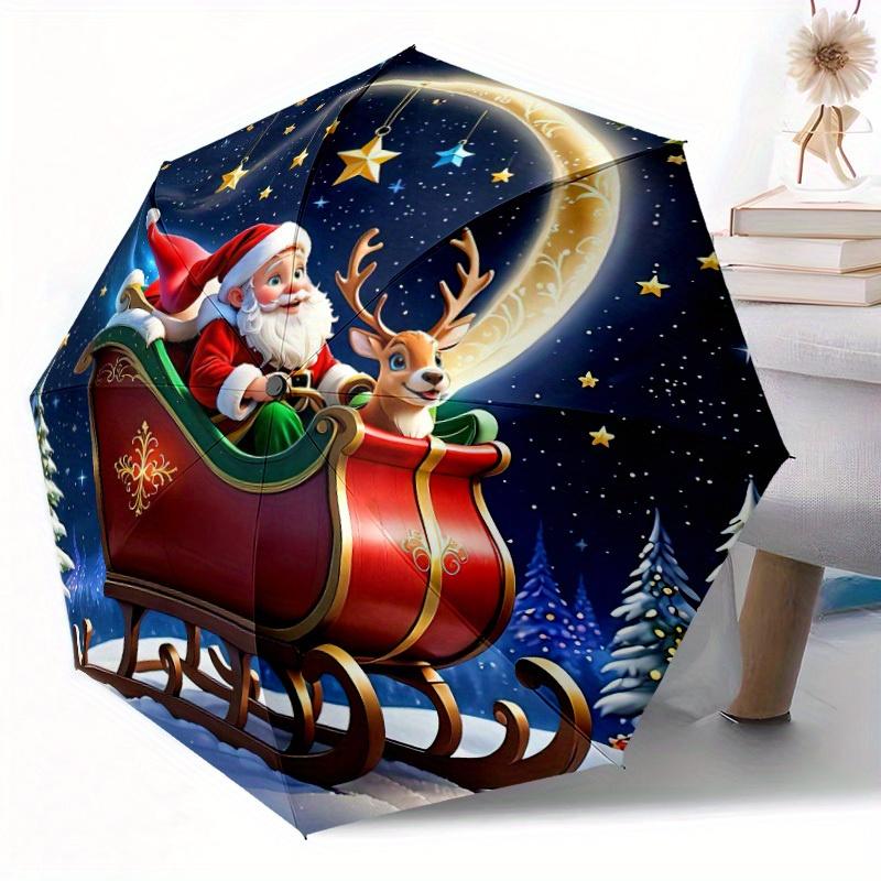 Christmas Night Adventure Automatic Folding Umbrella Compact Lightweight Retractable Design For Festive Outdoor Travelt102