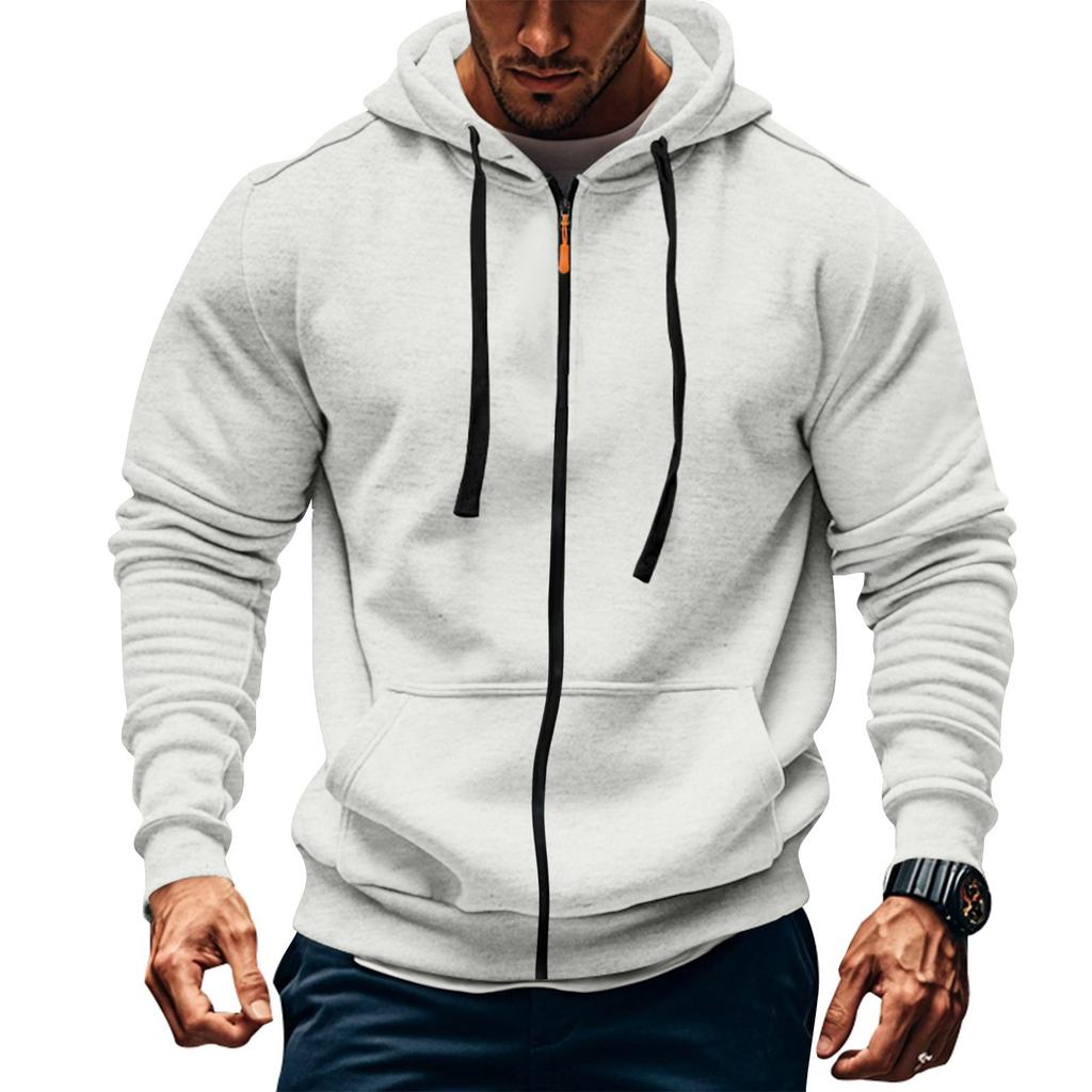 Men Zip Up Hoodie Sweatshirt with Drawstring Hood Full Front Zipper Casual Long Sleeve Jacket with Pockets for Everyday Wear