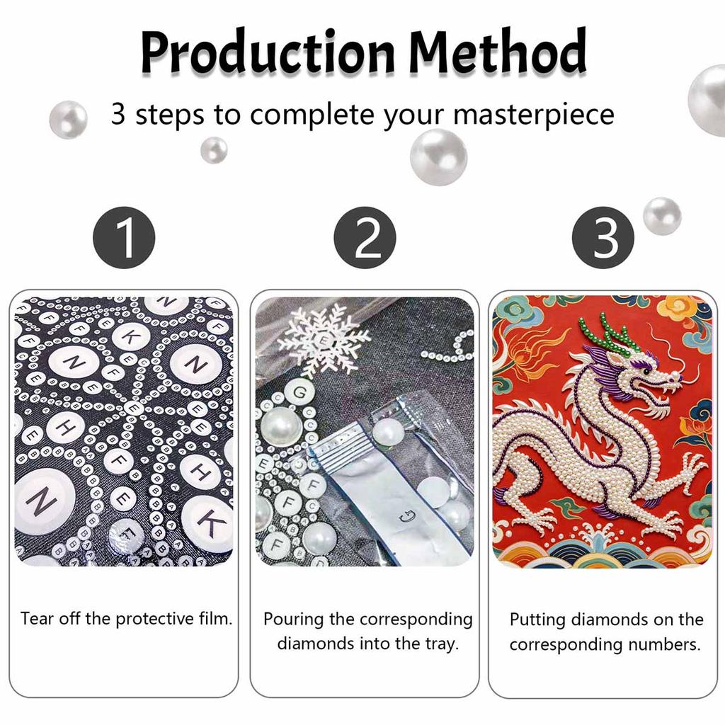 DIY Pearl Bead Art Canvas Dragon Pattern Frameless Creative Craft Painting Kit for Relaxing Home Wall Decoration