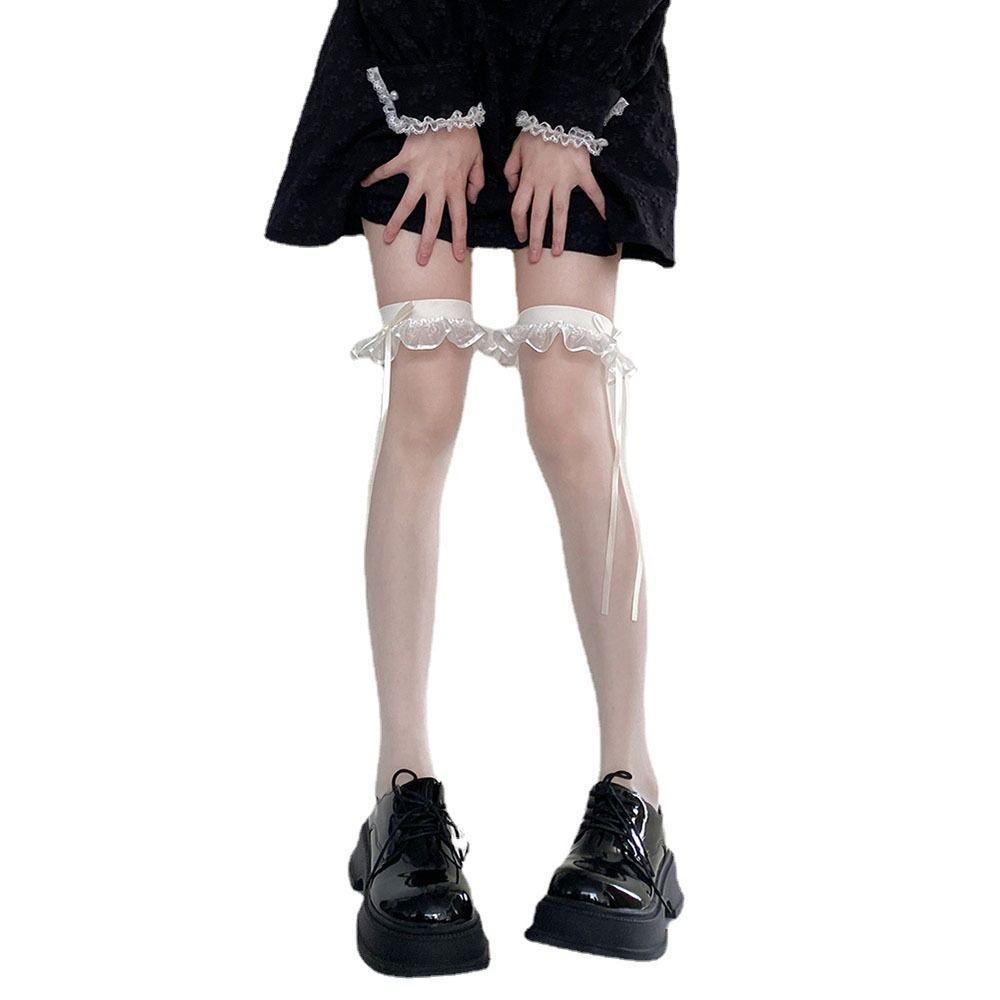 Costumes Polyester Ribbon Japanese JK Bow Stockings Female Hosiery Over Knee Socks High Tube Socks
