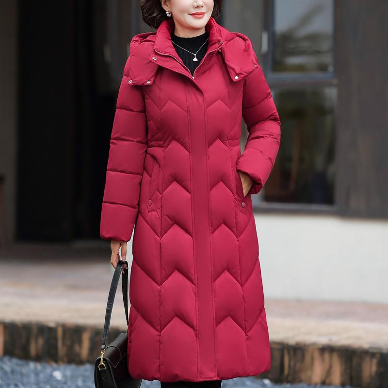 Elegant Middelaldrende Kvinne Vinterkåper Hette Casual Tykk Varm Lang Parkas Damejakker
