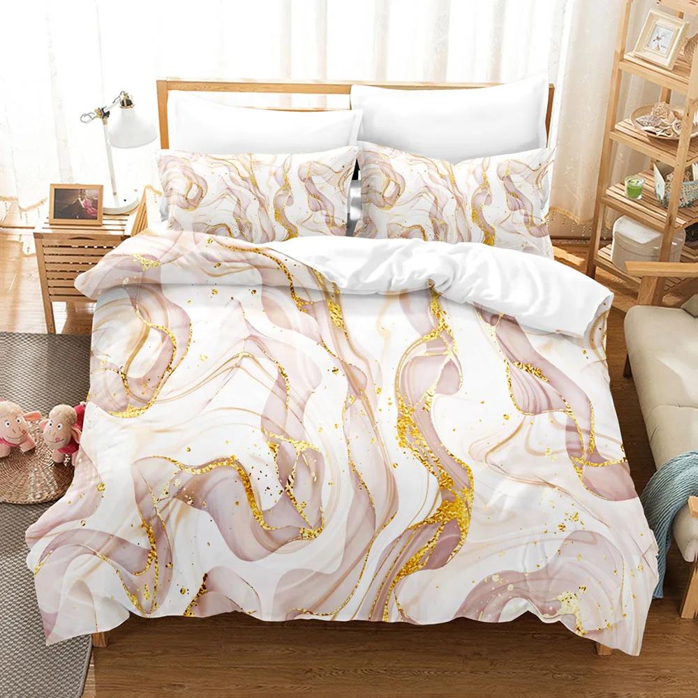 3D Luxury Marble Bedding Set Printed Duvet Cover Set Pillowcases Romantic Soft Single Double King Size for Adult Birthday Gift