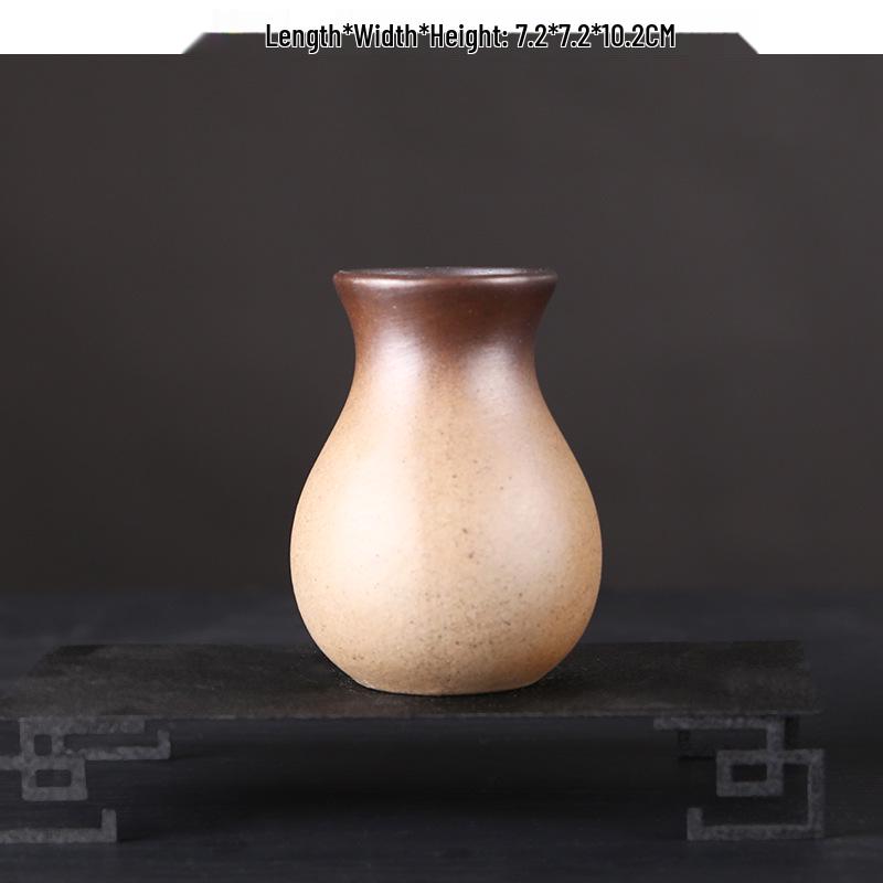 Zen Retro Ceramic Vase: Simple Antique Pottery for Dried Flowers, Small Table Ornament, or Hydroponic Plant Container for Living Room.