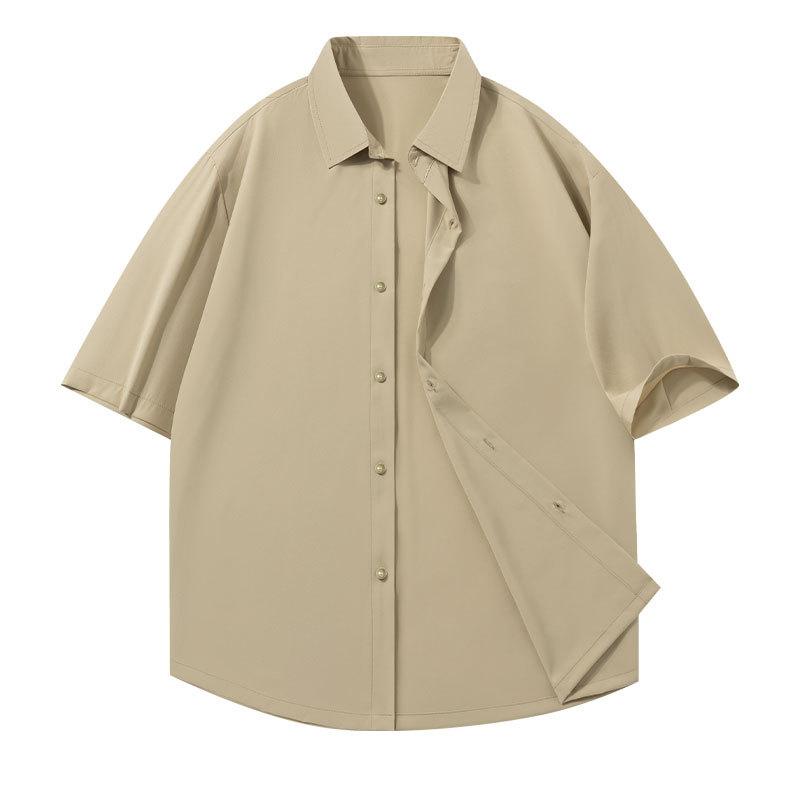 

Рубашка летнего выпуска Public Edition, тонкая рубашка с коротким рукавом, мужская с лацканами, однотонная рубашка, свободный крой L/62-70KG дубильная кора