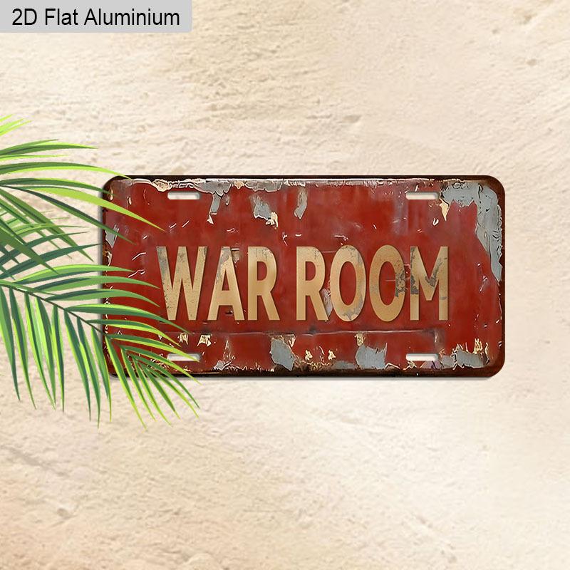 2D Flat, 1pc "WAR ROOM" 12''x6'' Aluminum Sign, Vintage Industrial Style Wall Decor for Home Office, Game Room & Man Cave - Unique Gift for